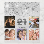 誕生日シルバーグリッター名写真 ワインラベル (シングルラベル)