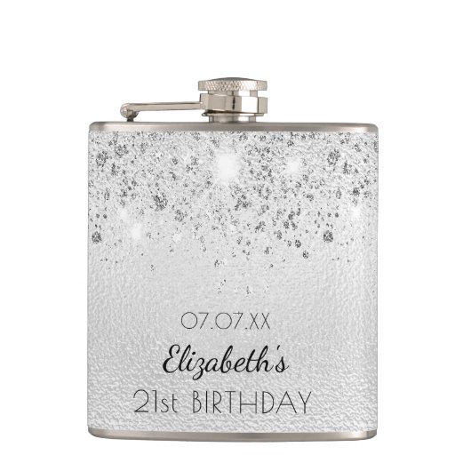 誕生日シルバーグリッター最高ののフレンド名 フラスク (正面)