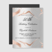 誕生日シルバーバラ金ゴールドマーブルラグジュアリー マグネット招待状 (正面/裏面)