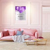 誕生日シルバーパープルグリッターウェルカムバルーン ポスター