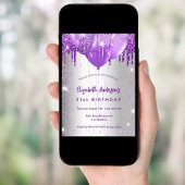 誕生日シルバーパープルグリッターバルーン高級 招待状