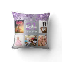 誕生日シルバーパープルグリッターフォトコラージュ名