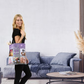 誕生日シルバーパープルグリッターフォトコラージュ名 トートバッグ