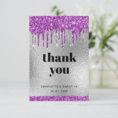 誕生日シルバーパープルグリッター乾燥 サンキューカード (スタンド正面)