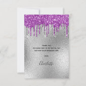 誕生日シルバーパープルグリッター乾燥 サンキューカード (裏面)