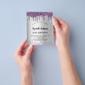 誕生日シルバーパープルグリッター予算 チラシ (手)