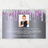 誕生日シルバーパープルグリッター写真おもしろいファクトbio スパークリングワインラベル (シングルラベル)