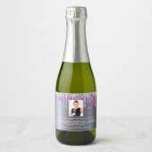 誕生日シルバーパープルグリッター写真おもしろいファクトbio スパークリングワインラベル (正面)