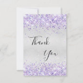 誕生日シルバーパープルグリッター感謝していダストユーズ サンキューカード (正面)