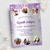 誕生日シルバーパープルスパークルス写真友だち インビテーションポストカード