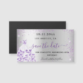 誕生日シルバーパープルドレスデイトマグネットを保存 (正面/裏面)