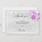 誕生日シルバーパープルフローラ写真のキラキラ 招待状 (正面)