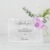 誕生日シルバーパープルフローラ写真のキラキラ 招待状 (スタンド正面)