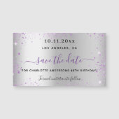 誕生日シルバーパープル日付磁石を保存 (正面)