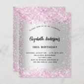 誕生日シルバーピンクの輝く予算の招待 (正面/裏面)