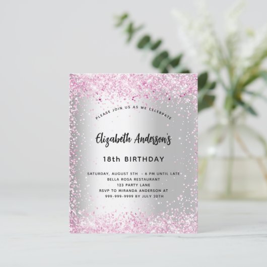 誕生日シルバーピンクの輝く予算の招待 (スタンド正面)