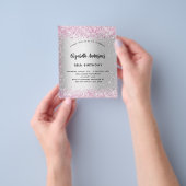 誕生日シルバーピンクの輝く予算の招待 チラシ (手)