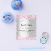 誕生日シルバーピンクの輝く予算の招待 チラシ (シングル)