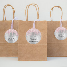 誕生日シルバーピンクグリッタードリップ名 ラウンドシール