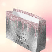 誕生日シルバーピンクグリッタードリップ名 ラージペーパーバッグ