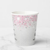 誕生日シルバーピンクグリッター名パーティー 紙コップ (左)