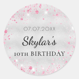 誕生日シルバーピンクグリッター女 ラウンドシール