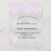 誕生日シルバーピンクパープルグリッター 招待状 (正面/裏面)