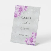 誕生日シルバーピンク紫の花のカードの贈り物 台座サイン (正面)