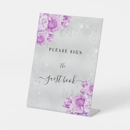 誕生日シルバーピンク紫の花ゲストハウス 台座サイン (正面)