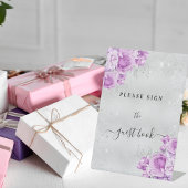 誕生日シルバーピンク紫の花ゲストハウス 台座サイン