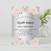 誕生日シルバーピンク花グリッター高級 招待状 (スタンド正面)
