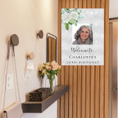 誕生日シルバーフォトグリッター花模様歓迎 ポスター