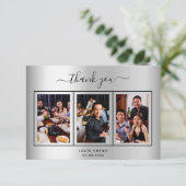 誕生日シルバーフォトスクリプトガイ男性 サンキューカード (スタンド正面)