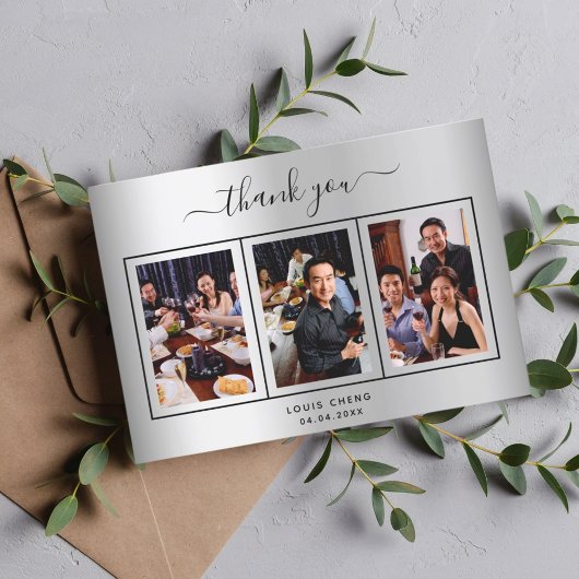 誕生日シルバーフォトスクリプトガイ男性 サンキューカード