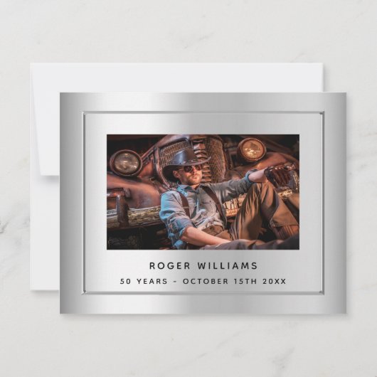 誕生日シルバーフォトメンズガイ サンキューカード (裏面)