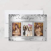 誕生日シルバーブラックグリッタースパークルス写真glam サンキューカード (正面)