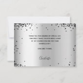 誕生日シルバーブラックグリッタースパークルス写真glam サンキューカード (裏面)