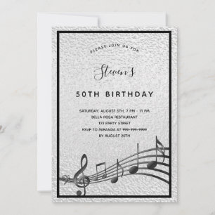 誕生日シルバーブラック音楽ノートmetalic 招待状