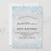 誕生日シルバーブルーグリッタースパークルエレガント 招待状 (正面)