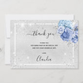 誕生日シルバーブルーフローラフォトグリッター サンキューカード (正面)