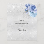 誕生日シルバーブルー花模様サンキューカード (裏面)