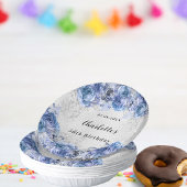 誕生日シルバーブルー花模様名 ペーパーボウル