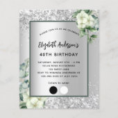 誕生日シルバーホワイトフローラ予算の招待 チラシ (正面)