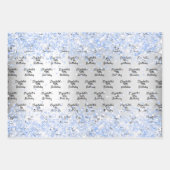 誕生日シルバーライトブルー紙吹雪スパークル名 ラッピングペーパーシート (正面)