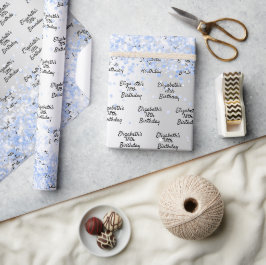 誕生日シルバーライトブルー紙吹雪スパークル名 ラッピングペーパー