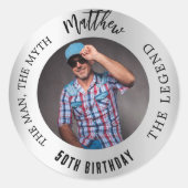 誕生日シルバー写真の男の伝説 ラウンドシール (正面)