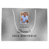 誕生日シルバー写真名男 ラージペーパーバッグ (裏面)