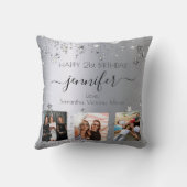 誕生日シルバー写真最高の友達 クッション (裏面)