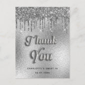 誕生日シルバー箔グリッターモダン感謝していユー ポストカード (正面)