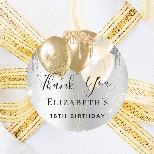 誕生日シルバー金ゴールドグリッターバルーン感謝していユー ラウンドシール